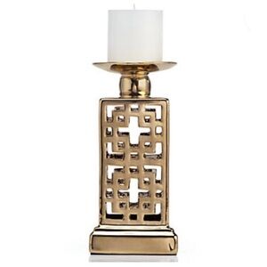 Silver Candle Pillar Holder with Geometric Design